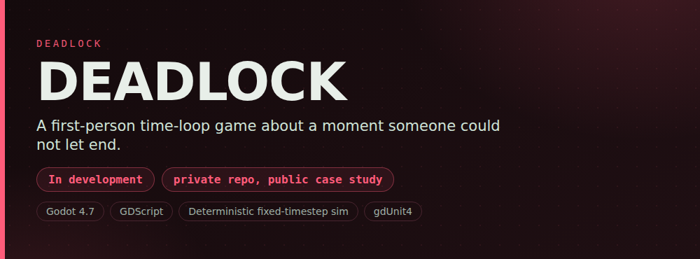 DEADLOCK — in development, private repo with a public case study