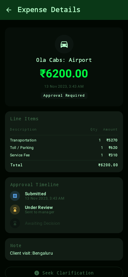 Expense detail + receipt
