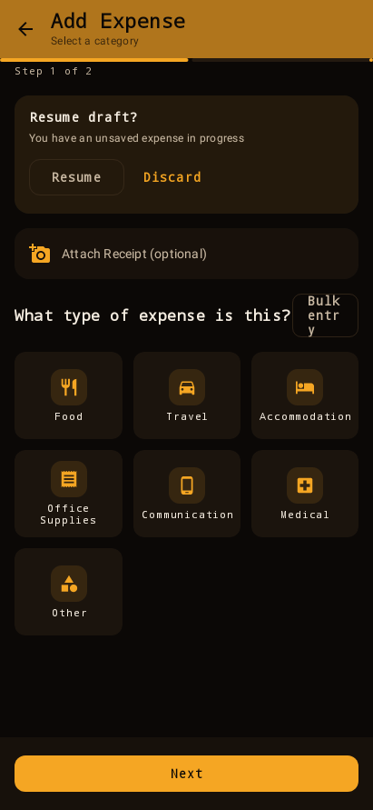 Expense entry