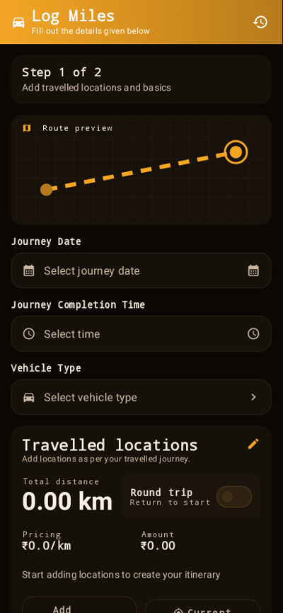 Log miles — live flow