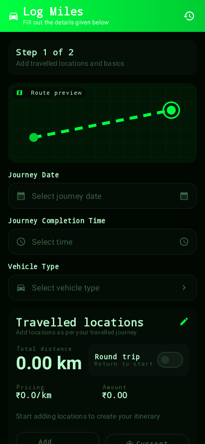Log miles — location search