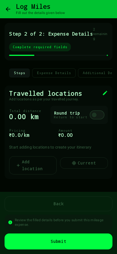 Log miles — travelled legs