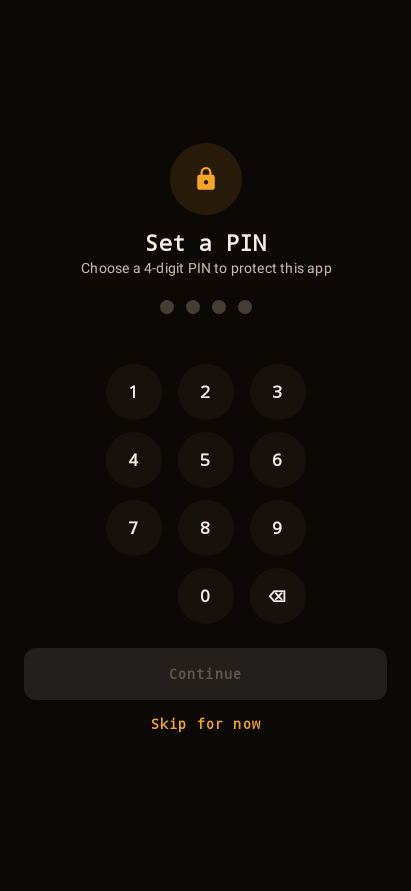 Set PIN — app lock