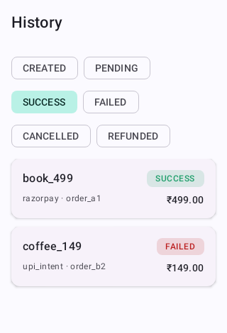 Payment history + filters
