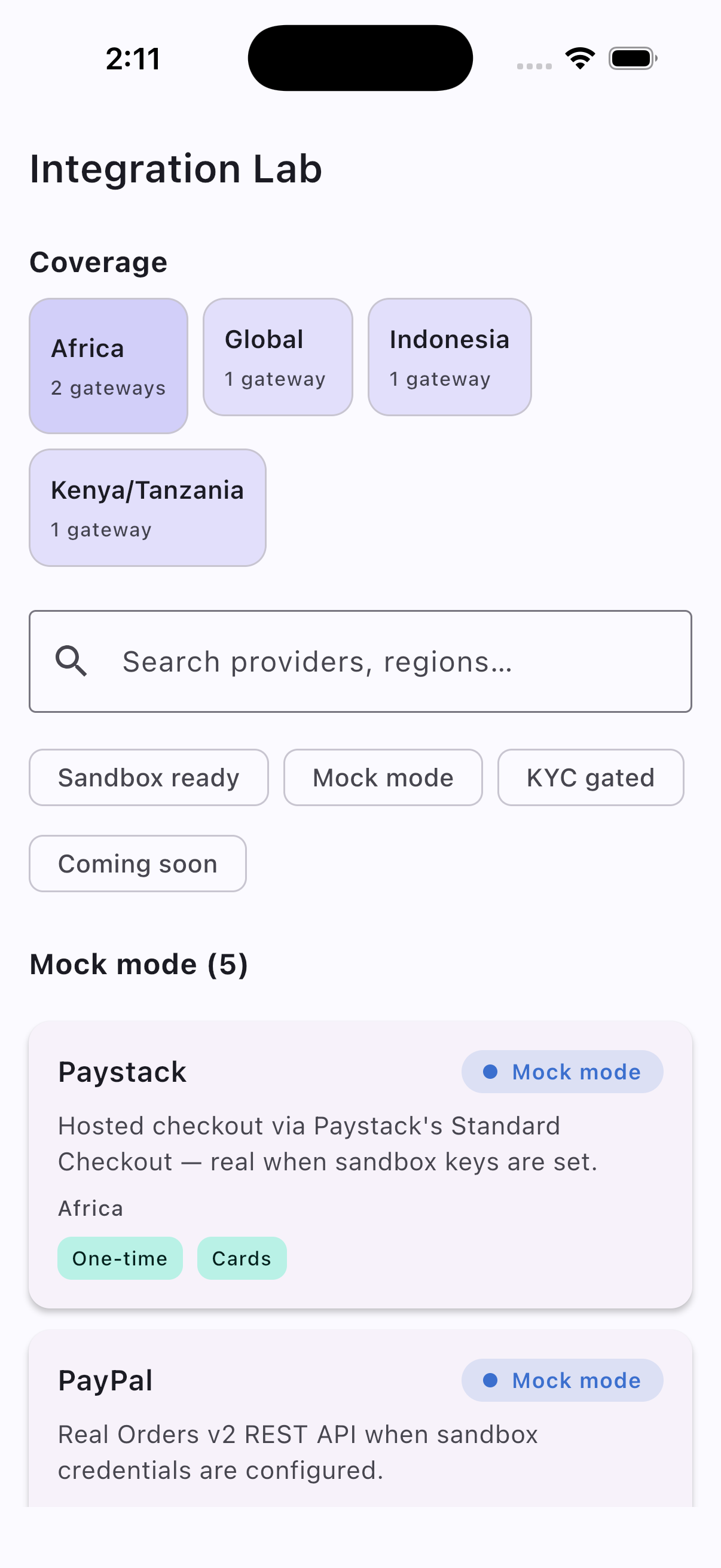 iOS — provider catalog